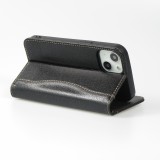 Fourre iPhone 13 - Flip Fierre Shann cuir véritable - Noir