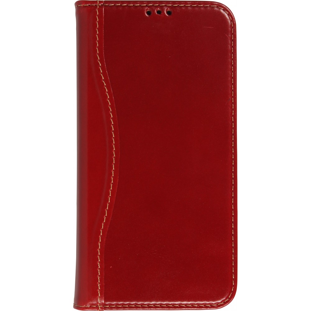 Fourre iPhone 13 - Flip Fierre Shann cuir véritable - Rouge