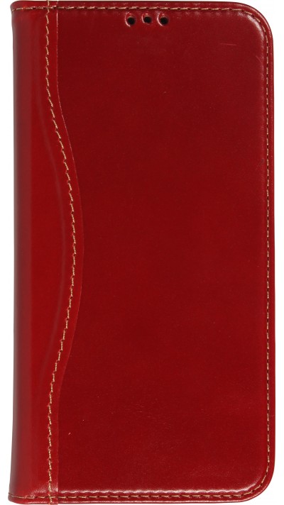 Fourre iPhone 13 - Flip Fierre Shann cuir véritable - Rouge