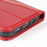 Fourre iPhone 13 - Flip Fierre Shann cuir véritable - Rouge