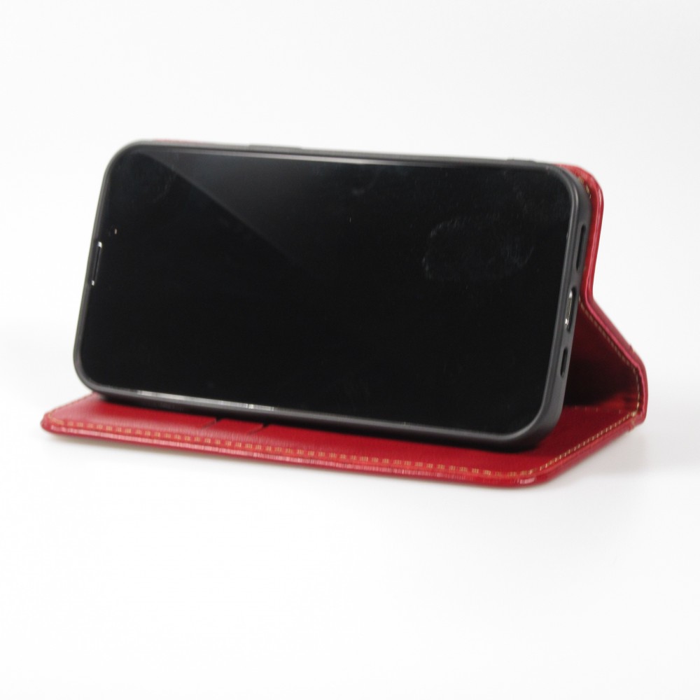 Fourre iPhone 13 - Flip Fierre Shann cuir véritable - Rouge