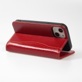 Fourre iPhone 13 - Flip Fierre Shann cuir véritable - Rouge