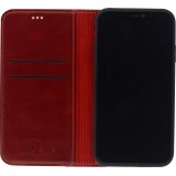 Fourre iPhone 13 - Flip Fierre Shann cuir véritable - Rouge