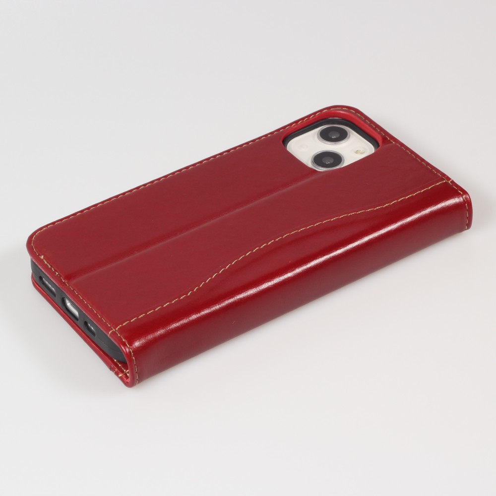 Fourre iPhone 13 - Flip Fierre Shann cuir véritable - Rouge