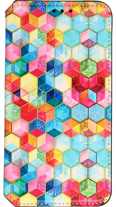 iPhone 13 Case Hülle - Flip Geometrische cubes mit Ablage für Kreditkarten, Ticket, SIM-Karte - multi-col- Or