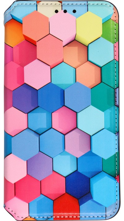 iPhone 13 Case Hülle - Flip Geometrische hexagone mit Ablage für Kreditkarten, Ticket, SIM-Karte - Multi-col- Or