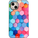 Fourre iPhone 13 - Flip Géométrique hexagones avec rangement pour cartes de crédit, billet, carte SIM - Multi-couleurs
