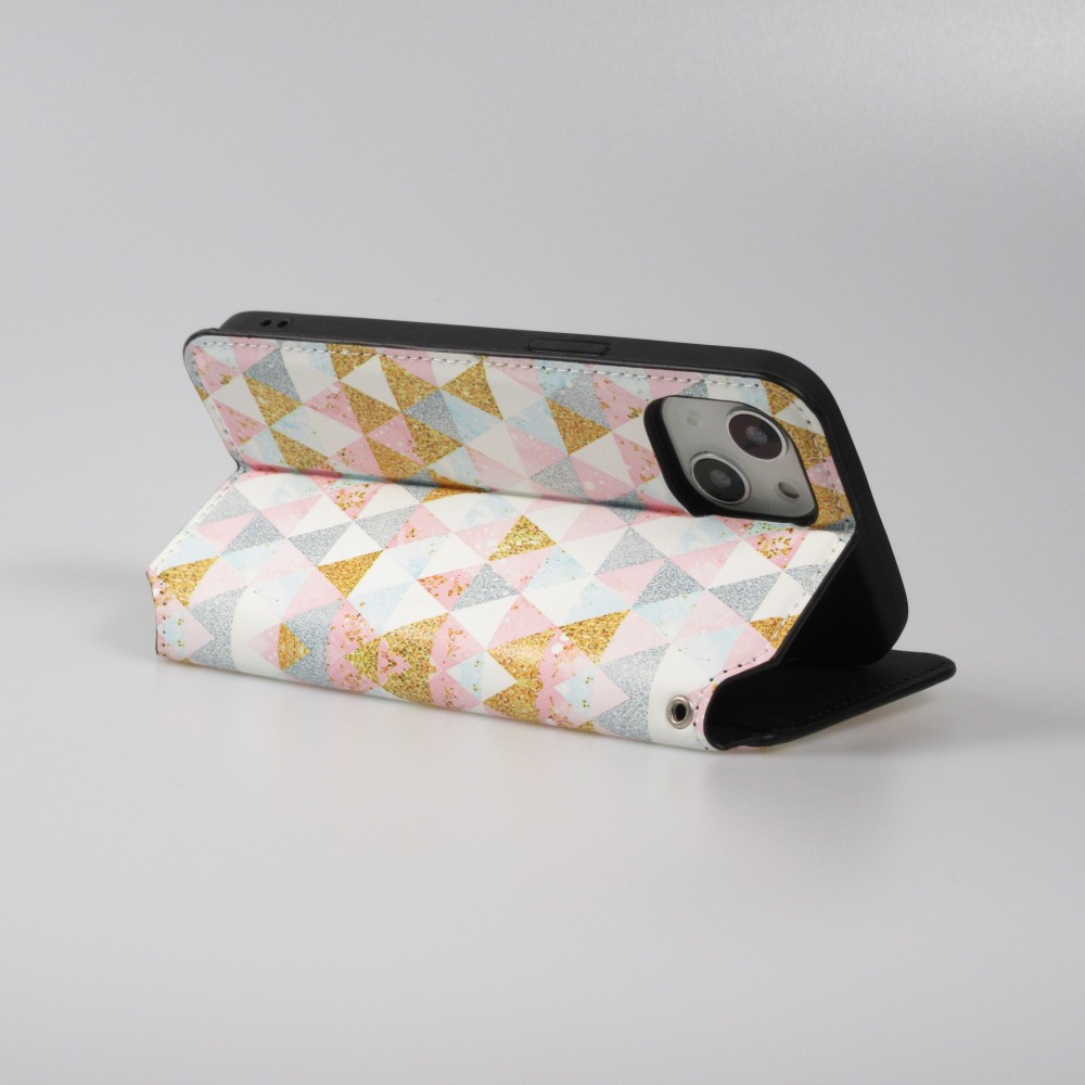 iPhone 13 Case Hülle - Flip Geometrische Dreiecke mit Ablage für Kreditkarten, Ticket, SIM-Karte
