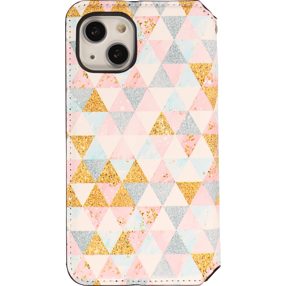 iPhone 13 Case Hülle - Flip Geometrische Dreiecke mit Ablage für Kreditkarten, Ticket, SIM-Karte