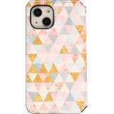 Fourre iPhone 13 - Flip Géométrique triangles avec rangement pour cartes de crédit, billet, carte SIM