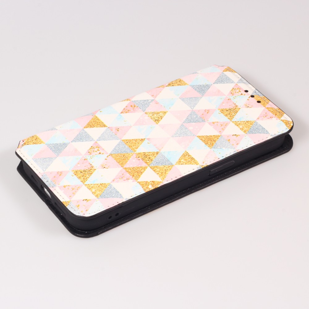 iPhone 13 Case Hülle - Flip Geometrische Dreiecke mit Ablage für Kreditkarten, Ticket, SIM-Karte