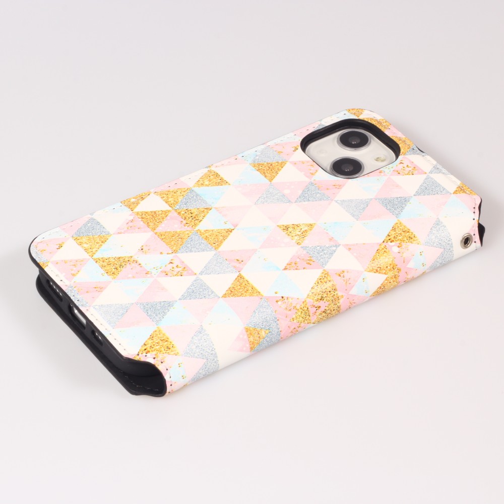 iPhone 13 Case Hülle - Flip Geometrische Dreiecke mit Ablage für Kreditkarten, Ticket, SIM-Karte
