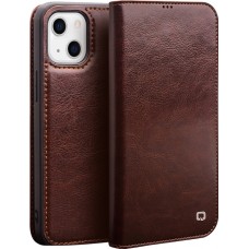 iPhone 13 Case Hülle - Qialino Flip Echtleder - Braun