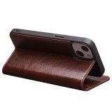 Fourre iPhone 13 - Flip Qialino cuir véritable - Brun