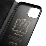 Fourre iPhone 13 - Flip Qialino cuir véritable - Noir