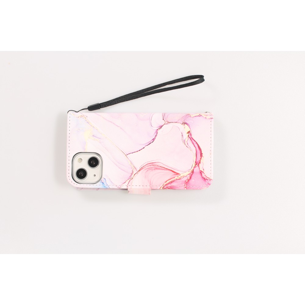 Fourre iPhone 13 - Flip Wallet Liquid Color avec fermeture à aimant - Liquid Rose