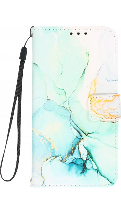 iPhone 13 Case Hülle - Flip Wallet Liquid Color mit Magnet Verschluss - Mint Wave