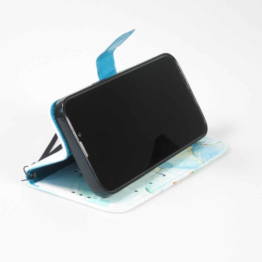 iPhone 13 Case Hülle - Flip Wallet Liquid Color mit Magnet Verschluss - Mint Wave