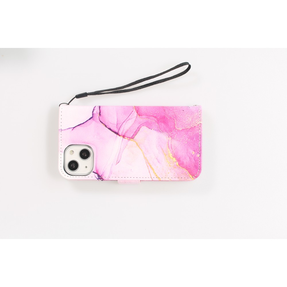 Fourre iPhone 13 - Flip Wallet Liquid Color avec fermeture à aimant - Purple Sunset