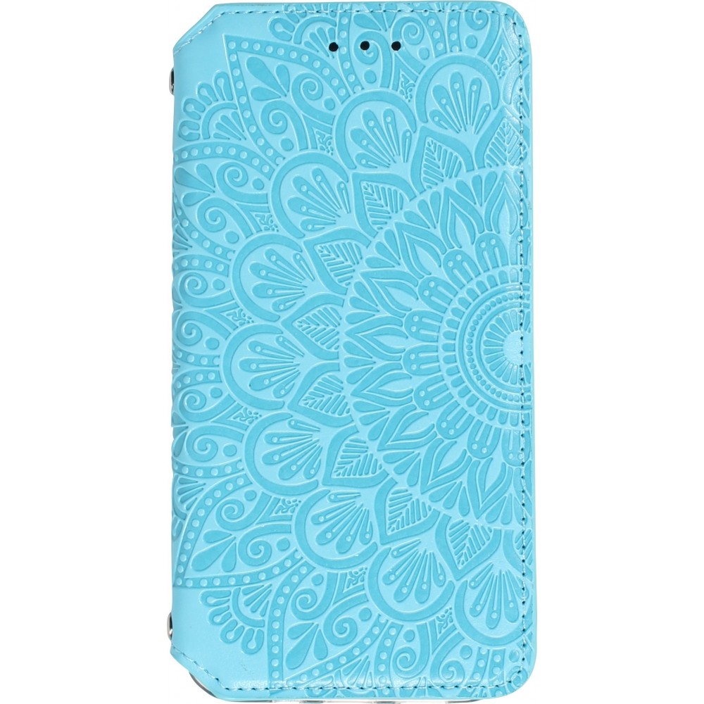 Fourre iPhone 13 - Flip Wallet fashion mandala design artistique - Bleu clair