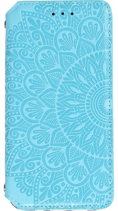 iPhone 13 Case Hülle - Flip Wallet Fashion künstlerisches Mandala Design  - Hellblau