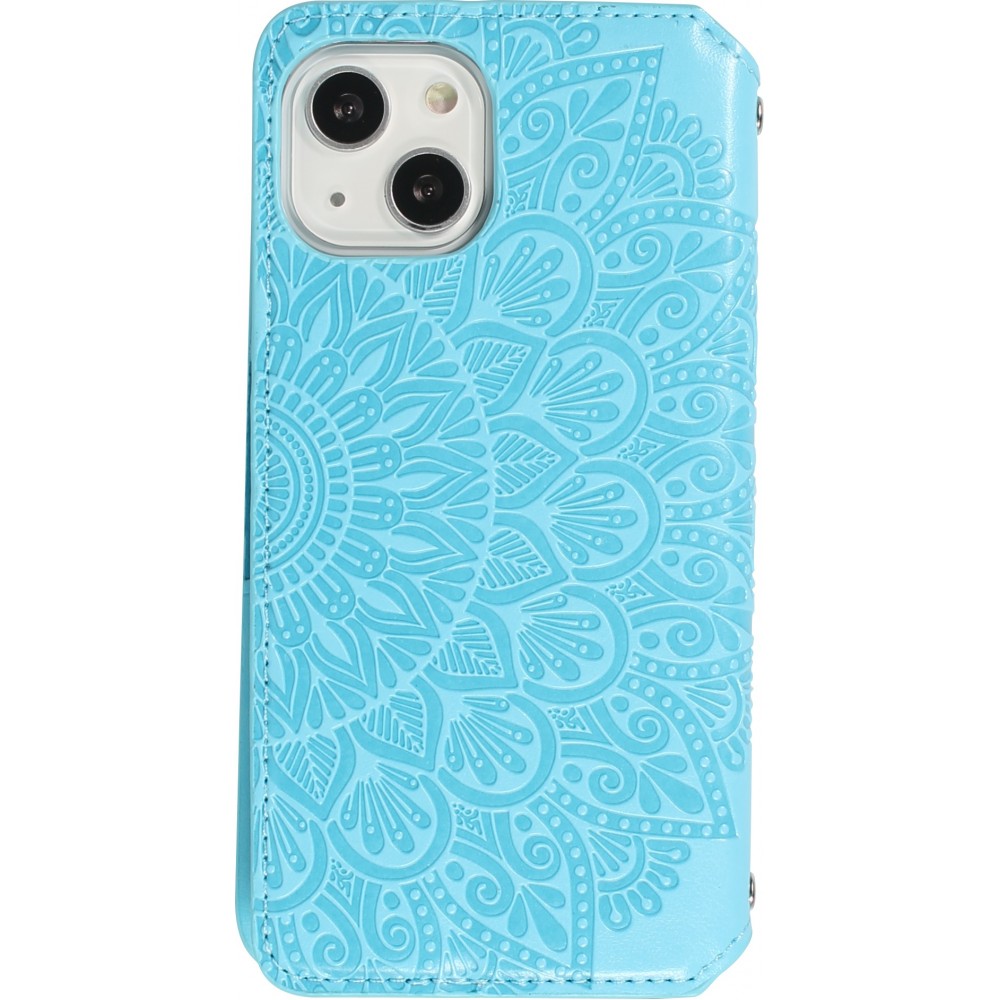 Fourre iPhone 13 - Flip Wallet fashion mandala design artistique - Bleu clair