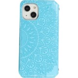 Fourre iPhone 13 - Flip Wallet fashion mandala design artistique - Bleu clair