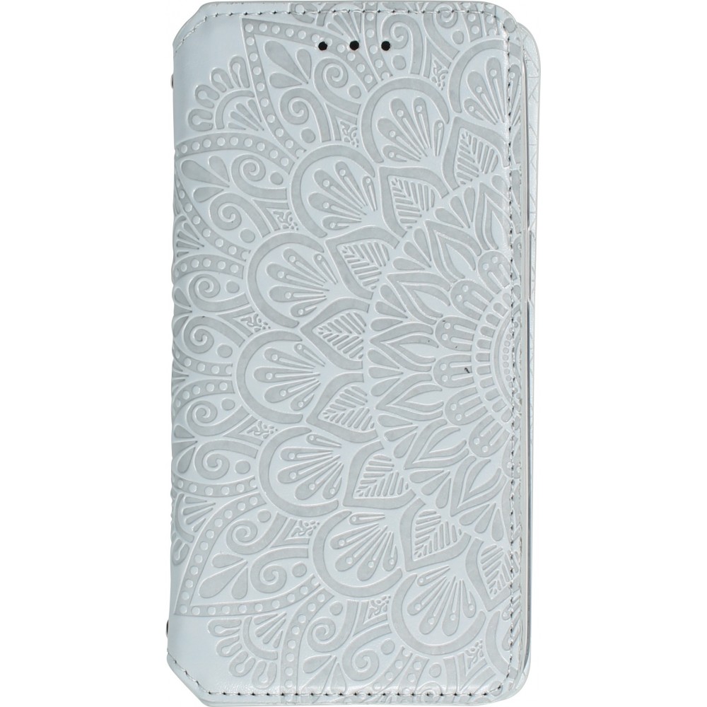 Fourre iPhone 13 - Flip Wallet fashion mandala design artistique - Gris