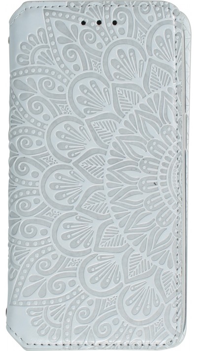 Fourre iPhone 13 - Flip Wallet fashion mandala design artistique - Gris