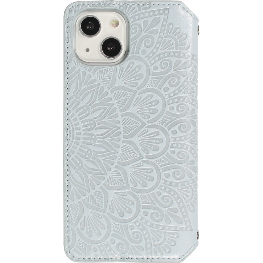 iPhone 13 Case Hülle - Flip Wallet Fashion künstlerisches Mandala Design  - Grau