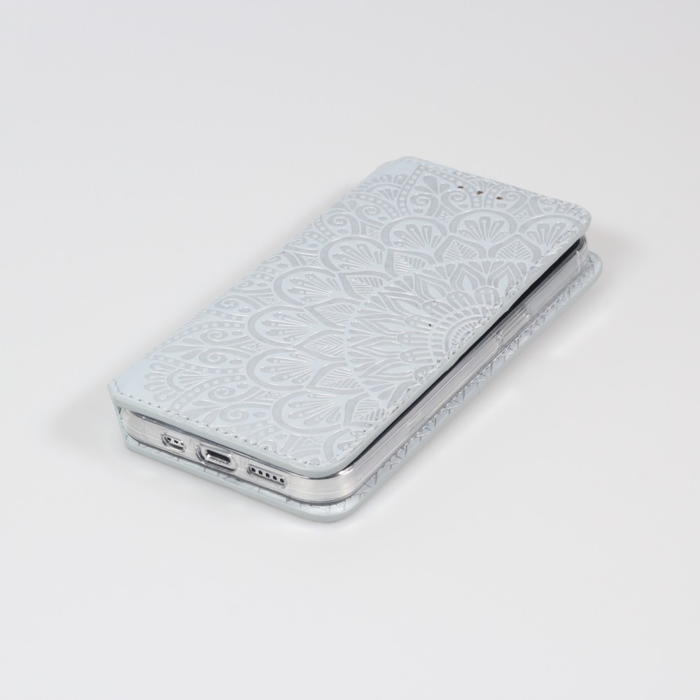 Fourre iPhone 13 - Flip Wallet fashion mandala design artistique - Gris