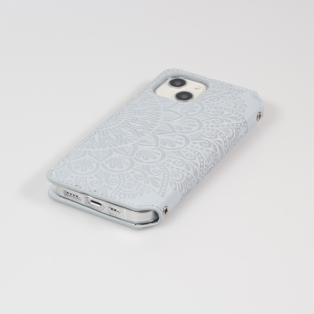 Fourre iPhone 13 - Flip Wallet fashion mandala design artistique - Gris