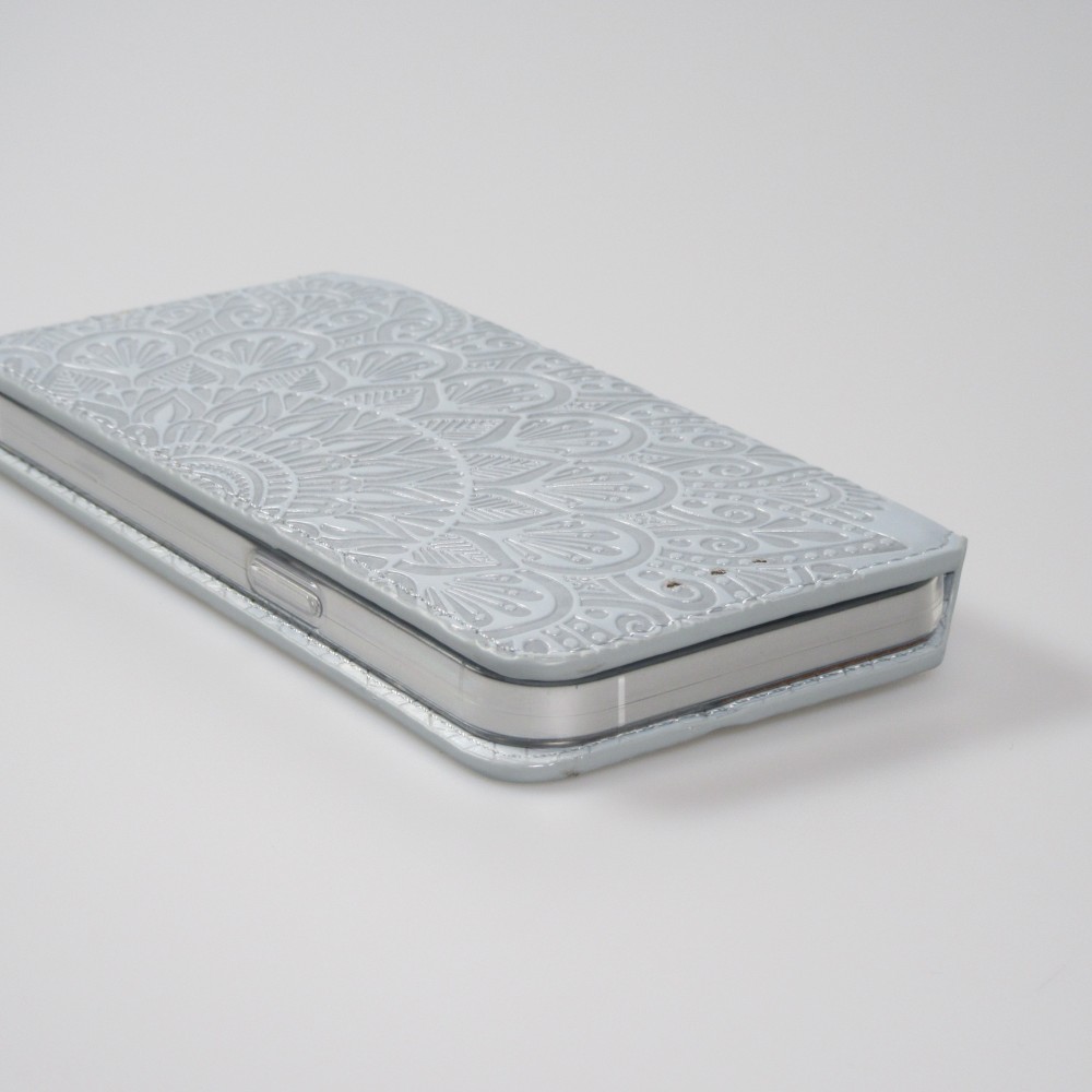 iPhone 13 Case Hülle - Flip Wallet Fashion künstlerisches Mandala Design  - Grau