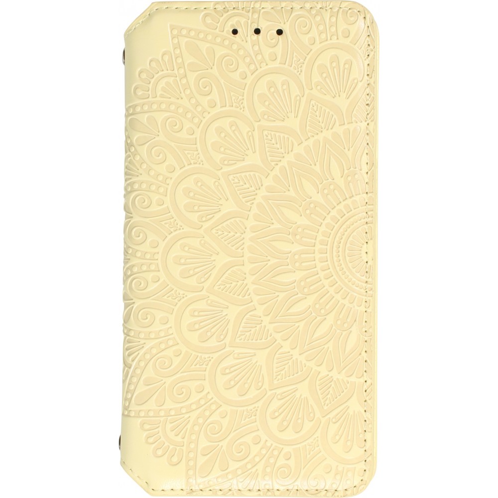 iPhone 13 Case Hülle - Flip Wallet Fashion künstlerisches Mandala Design  - Gelb