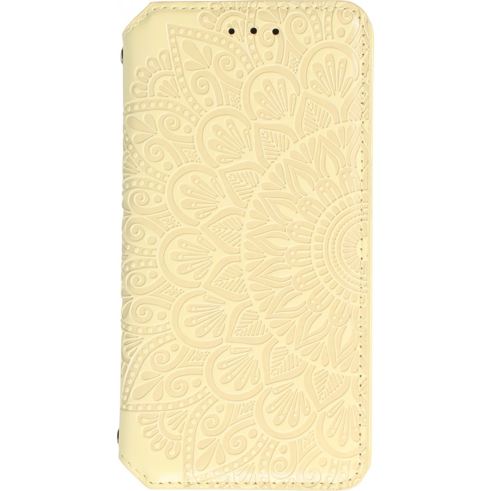 iPhone 13 Case Hülle - Flip Wallet Fashion künstlerisches Mandala Design  - Gelb