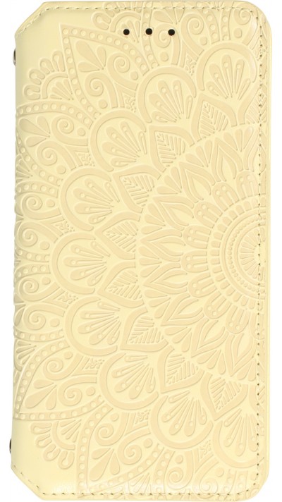 Fourre iPhone 13 - Flip Wallet fashion mandala design artistique - Jaune