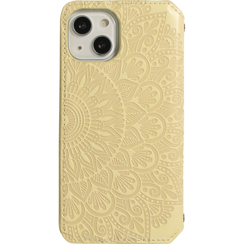 iPhone 13 Case Hülle - Flip Wallet Fashion künstlerisches Mandala Design  - Gelb