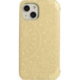 Fourre iPhone 13 - Flip Wallet fashion mandala design artistique - Jaune