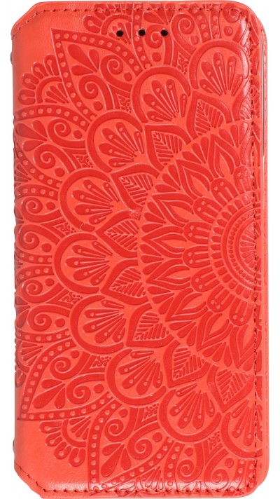 Fourre iPhone 13 - Flip Wallet fashion mandala design artistique - Rouge