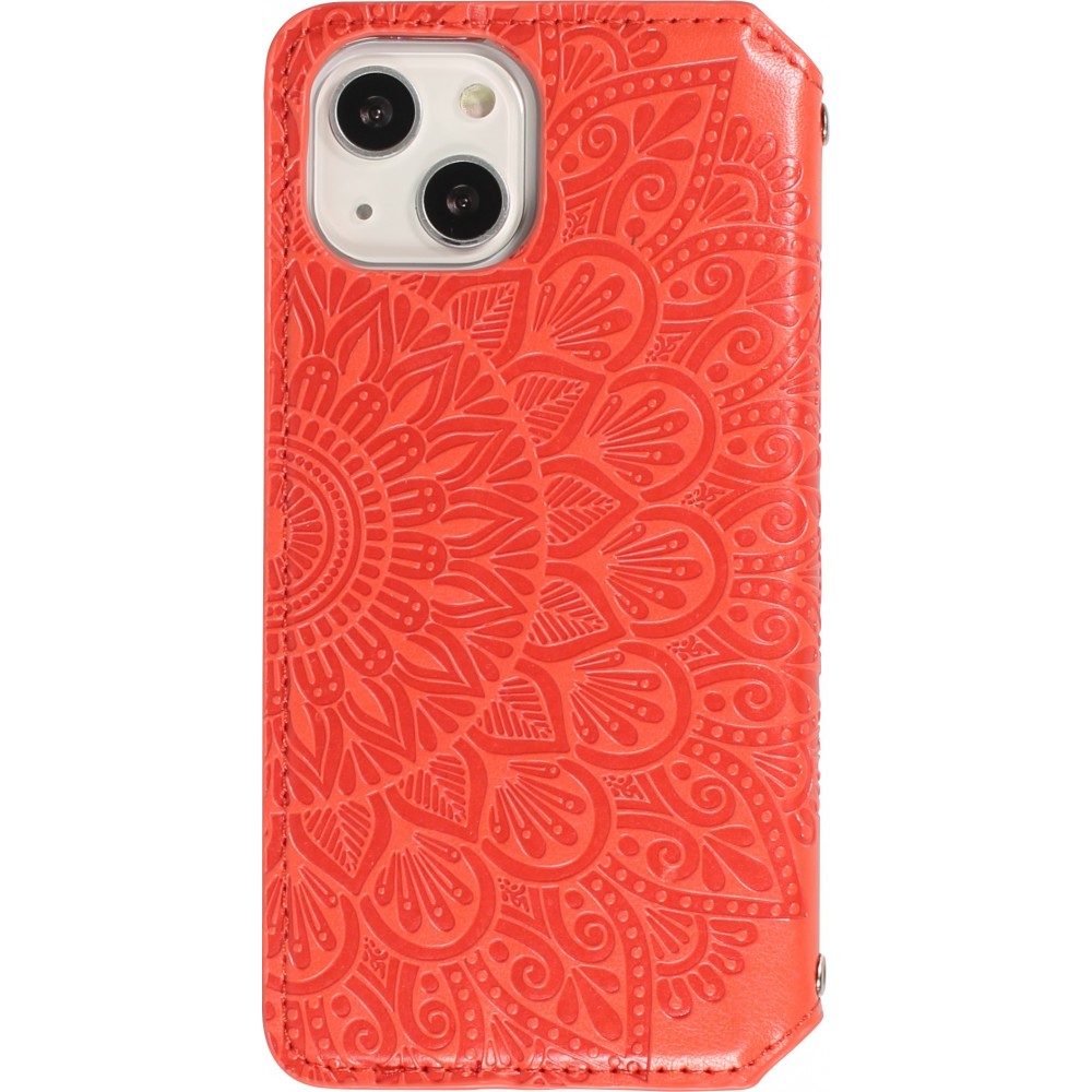 Fourre iPhone 13 - Flip Wallet fashion mandala design artistique - Rouge