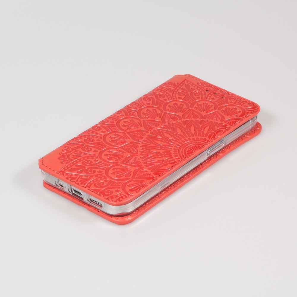 iPhone 13 Case Hülle - Flip Wallet Fashion künstlerisches Mandala Design  - Rot