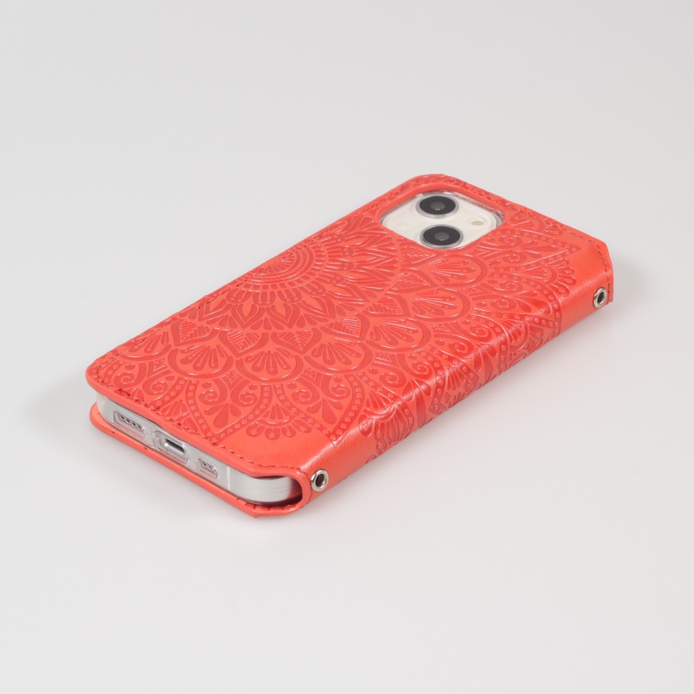 iPhone 13 Case Hülle - Flip Wallet Fashion künstlerisches Mandala Design  - Rot