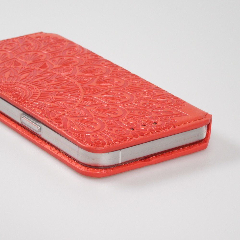 iPhone 13 Case Hülle - Flip Wallet Fashion künstlerisches Mandala Design  - Rot