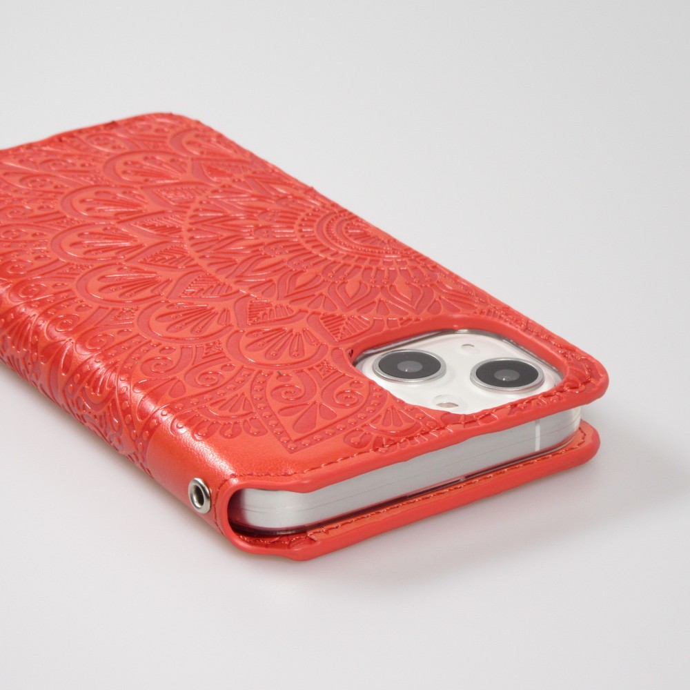 Fourre iPhone 13 - Flip Wallet fashion mandala design artistique - Rouge