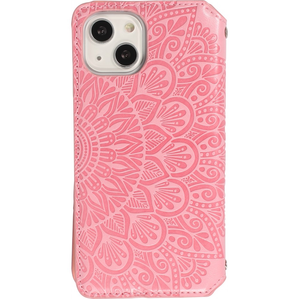 iPhone 13 Case Hülle - Flip Wallet Fashion künstlerisches Mandala Design  - Lachs