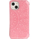 Fourre iPhone 13 - Flip Wallet fashion mandala design artistique - Saumon