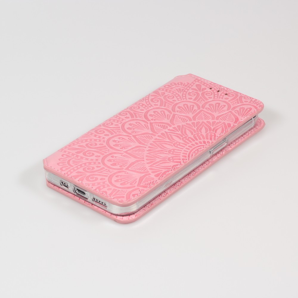 Fourre iPhone 13 - Flip Wallet fashion mandala design artistique - Saumon