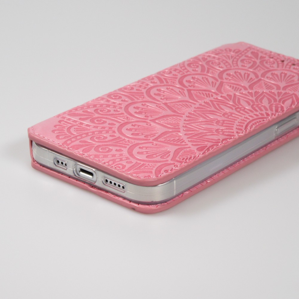 iPhone 13 Case Hülle - Flip Wallet Fashion künstlerisches Mandala Design  - Lachs