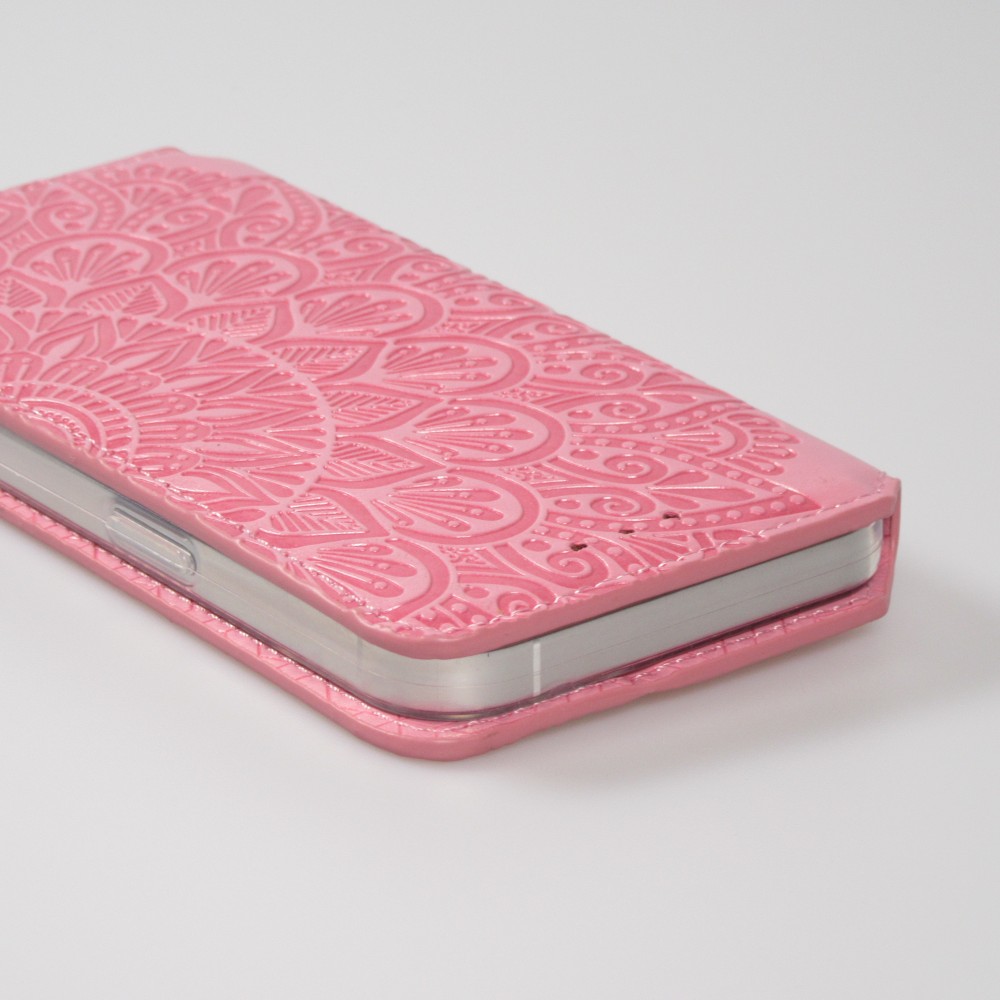 Fourre iPhone 13 - Flip Wallet fashion mandala design artistique - Saumon