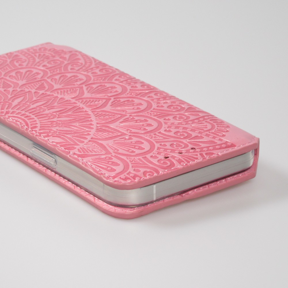 iPhone 13 Case Hülle - Flip Wallet Fashion künstlerisches Mandala Design  - Lachs